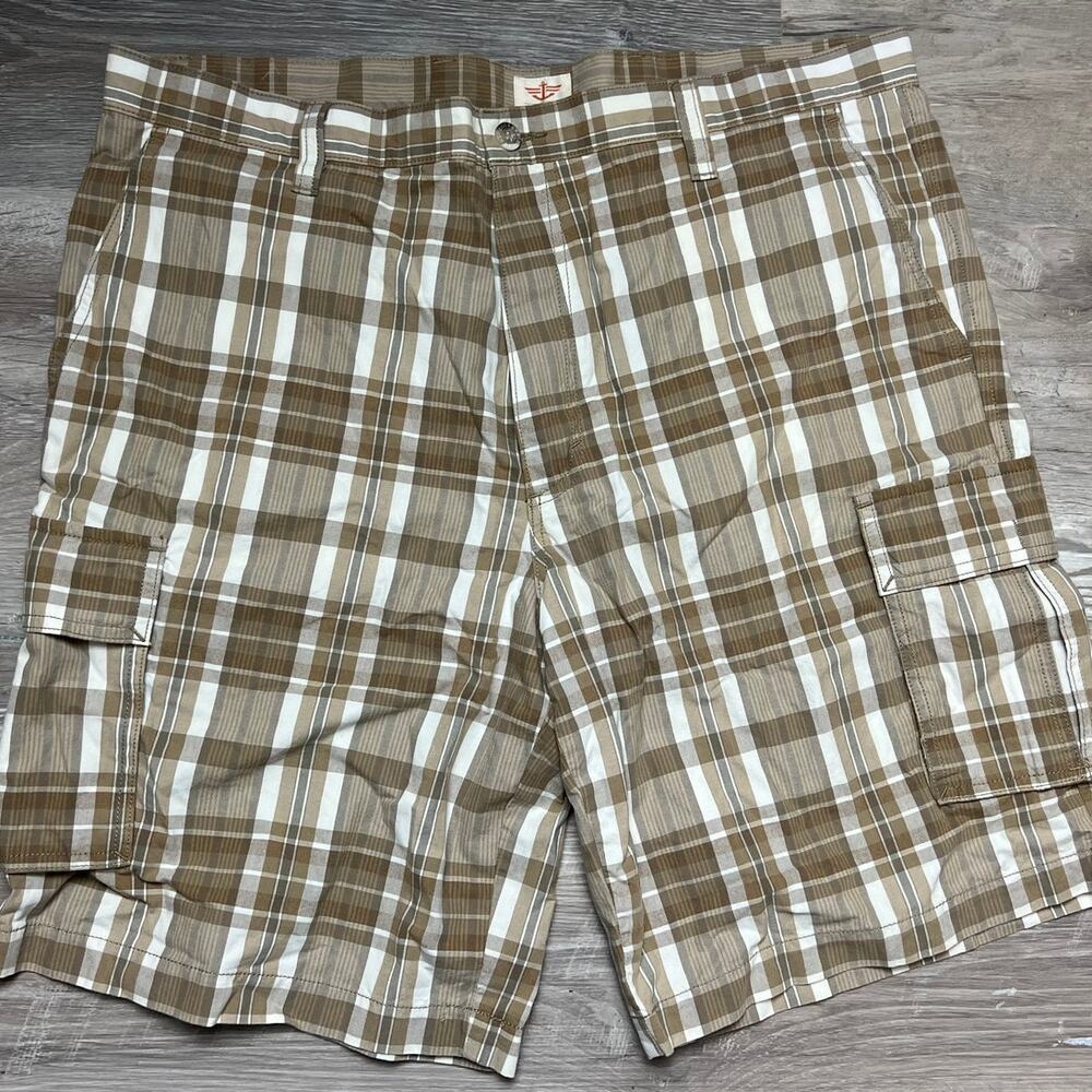 Dockers Brown Plaid Cargo Shorts 100% Cotton Casual Summer Preppy Mens Size 40